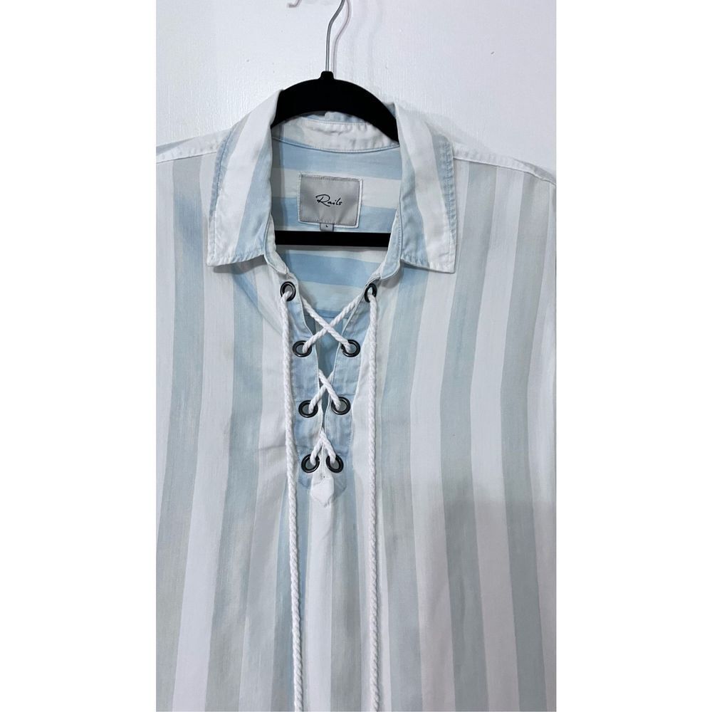 Rails Uli Lace-Up Blue White Block Stripe Blouse … - image 4